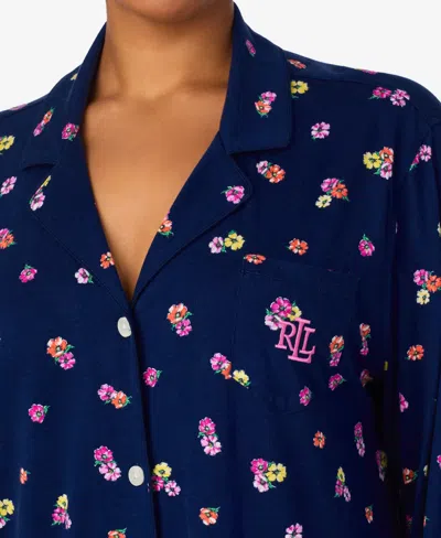 Ralph Lauren Women's Plus Size Long Sleeve Notch Collar Sleepshirt In Blue