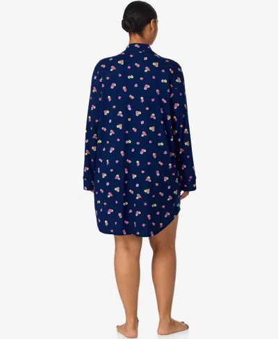 Ralph Lauren Women's Plus Size Long Sleeve Notch Collar Sleepshirt In Blue