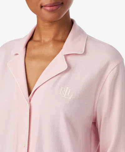 Ralph Lauren Women's Long Sleeve Notch Collar Long Pant Pajama Set In Pink