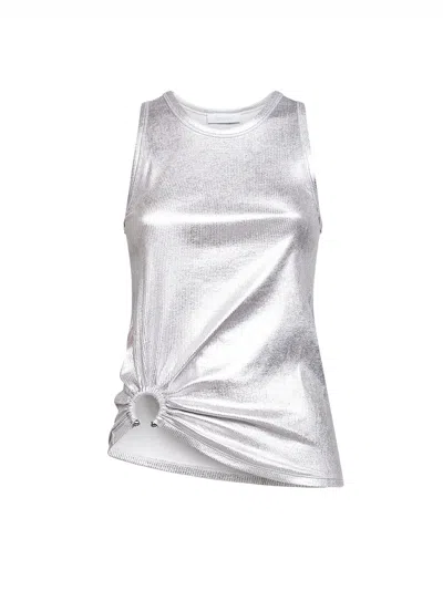 Rabanne Silver Foil Ribbed Jersey Tank Top With Piercing In White