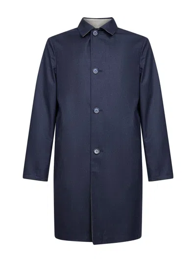 D 4.0 Two-tone Reversible Single-breasted Coat In Blue