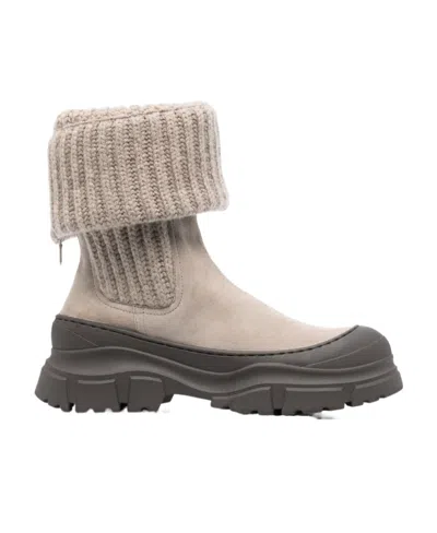 Brunello Cucinelli Fold-over Suede Ankle Boots In Gray