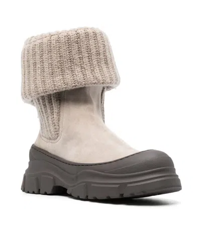 Brunello Cucinelli Fold-over Suede Ankle Boots In Gray