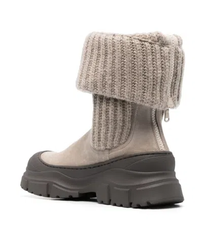 Brunello Cucinelli Fold-over Suede Ankle Boots In Gray