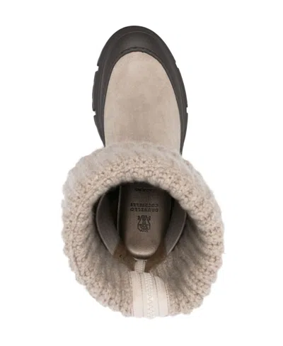 Brunello Cucinelli Fold-over Suede Ankle Boots In Gray