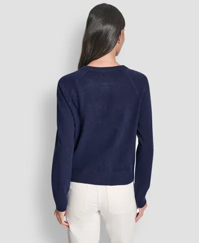 Dkny Jeans Petite Long-sleeve Crewneck Cardigan In Blue