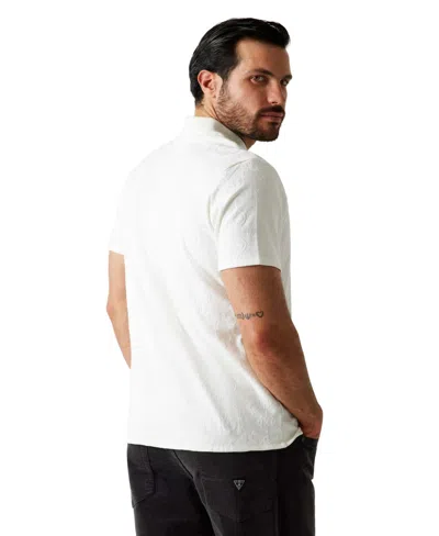 Guess Men's Tonal Jacquard Short-sleeve Knit Polo Shirt In White