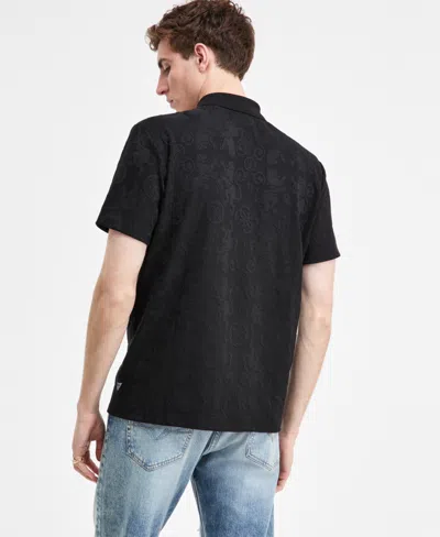 Guess Men's Tonal Jacquard Short-sleeve Knit Polo Shirt In Black