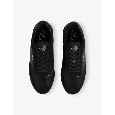 Reiss Mens All Black Emmett Low-top Leather-suede Trainers Eur 43 / 9 Uk In Black