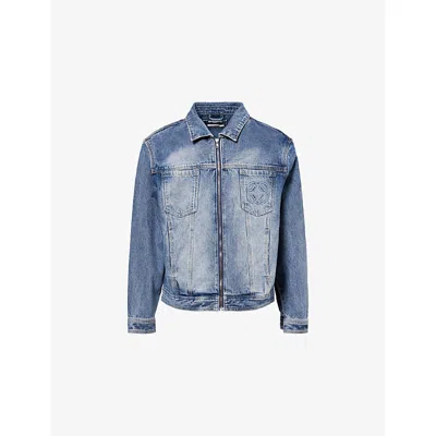 Belier Mens Blue Logo-embossed Zip-up Denim Jacket In Blue