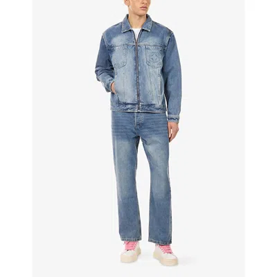 Belier Mens Blue Logo-embossed Zip-up Denim Jacket In Blue