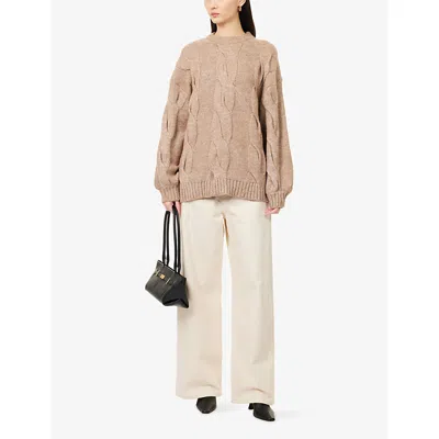 Pretty Lavish Womens Beige Atlantic Cable Knitted Jumper Xs In Brown