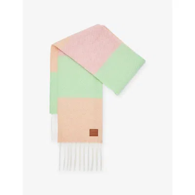 Loewe Womens Peach/matcha/pink Striped Branded Wool-blend Scarf