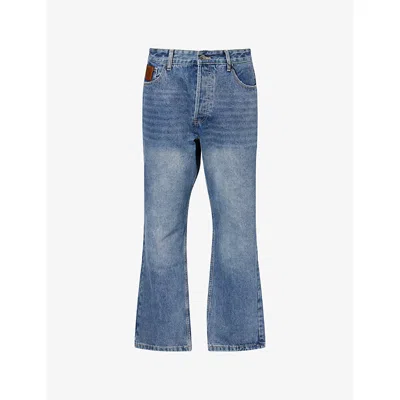 Belier Mens Blue Embossed Pocket Relaxed-fit Denim Jeans Xs In Blue