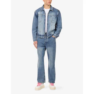 Belier Mens Blue Embossed Pocket Relaxed-fit Denim Jeans Xs In Blue