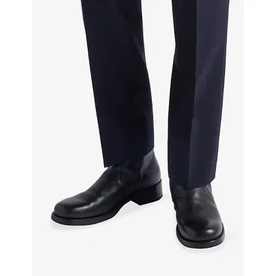 Prada Mens Black Round-toe Leather Booties Eur 43.5 / 9.5 Uk In Black