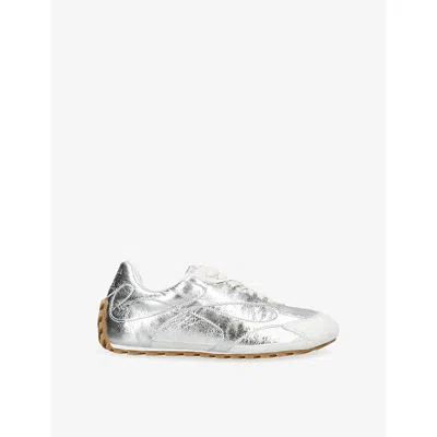 Bottega Veneta Silver Leather Orbit Flash Sneakers In White