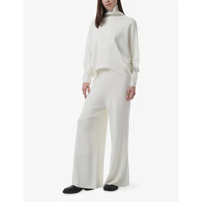 Leem Womens White Elasticated-waist Wide-leg Knitted Trousers In White
