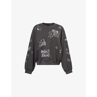 Mother Womens Wild Ones The Drop Square Inset Printed Cotton-jersey Sweatshirt Xs In Gray