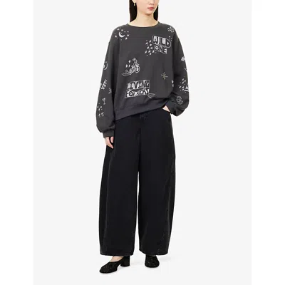 Mother Womens Wild Ones The Drop Square Inset Printed Cotton-jersey Sweatshirt Xs In Gray