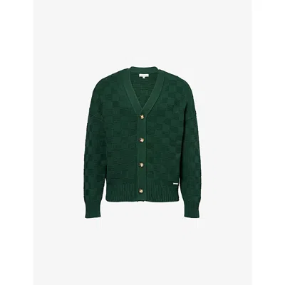 Belier Mens Rolex Green Basket-weave Knit Cotton-blend Cardigan In Green
