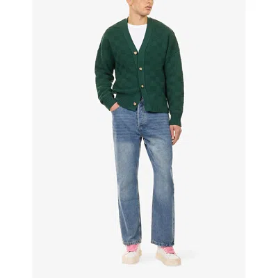 Belier Mens Rolex Green Basket-weave Knit Cotton-blend Cardigan In Green