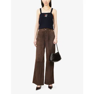 Rixo London Womens Ditsy Bud Deep Navy Perla Shoulder-straps Wool Top In Black