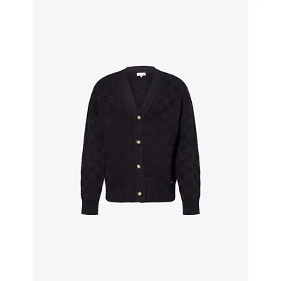 Belier Mens Navy Basket-weave Knit Cotton-blend Cardigan Xxl In Black