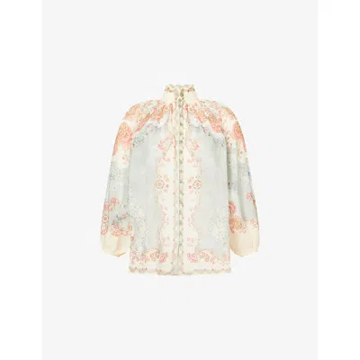 Zimmermann Womens Wallpaper Floral Mint Daylight Balloon-sleeves Woven Blouse Xs In Multi