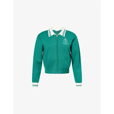 Sporty And Rich Womens Alpine Crown Tennis Striped-trims Stretch-woven Cardigan Xs In Green