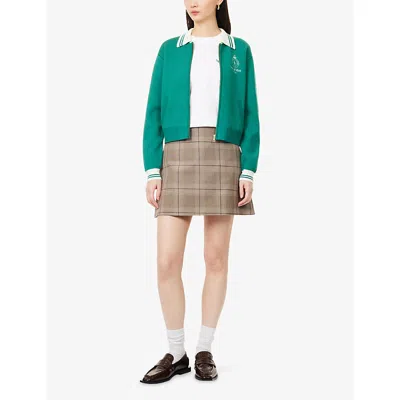 Sporty And Rich Womens Alpine Crown Tennis Striped-trims Stretch-woven Cardigan Xs In Green