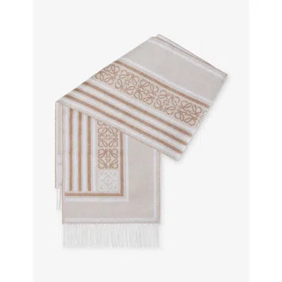 Loewe Womens Light Beige Branded Wool And Cashmere Scarf In Pink