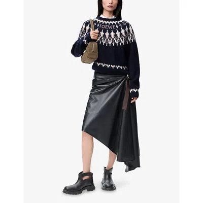 Loewe Stretch Wool Blend Sweater With Patterned Design In Brown