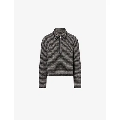 Me And Em And Em Womens Black Multi Striped-tweed Long-sleeves Knitted Top In Multi