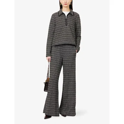 Me And Em And Em Womens Black Multi Striped-tweed Long-sleeves Knitted Top In Multi