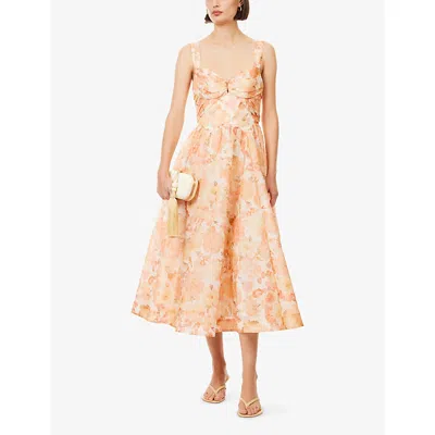 Zimmermann Womens Golden Bloom Rebellion Drape Linen And Silk Midi Dress In Orange
