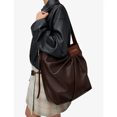 Loewe Womens Dark Chestnut Draped Leather Tote Bag In Brown