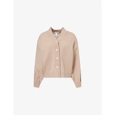 Pretty Lavish Womens Dark Beige Lorrie Dropped-shoulder Knitted Cardigan In Brown