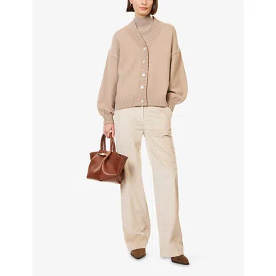 Pretty Lavish Womens Dark Beige Lorrie Dropped-shoulder Knitted Cardigan In Brown