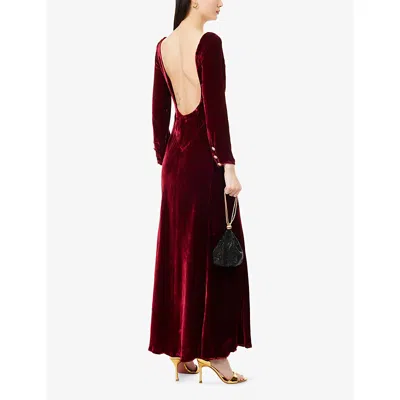 Rixo London Womens Maroon Devina Long-sleeves Woven Midi Dress In Burgundy