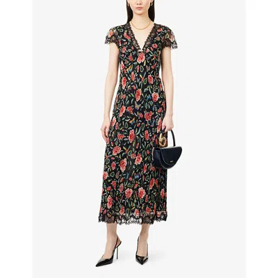 Rixo London Womens Butterfly Floral Black Clarice Floral Woven Midi Dress In Multi