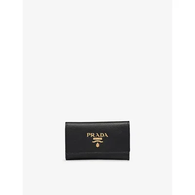 Prada Womens Black Saffiano Leather Keychain Wallet