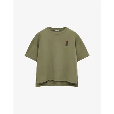 Loewe Womens Khaki Green Futuristic Cat Brand-embroidered Cotton-blend T-shirt In Green