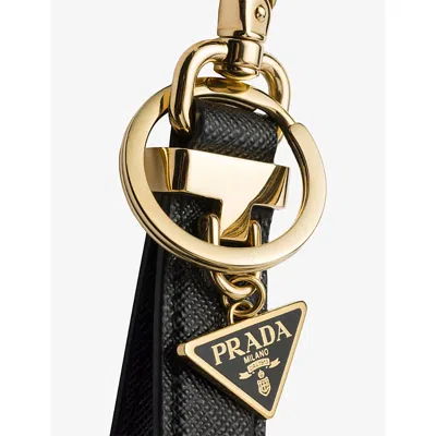 Prada Leather Triangular Keychain Gold-tone Hardware In Black