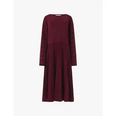 Leem Womens Red Patterned Scoop-neck Knitted Midi Dress In Red