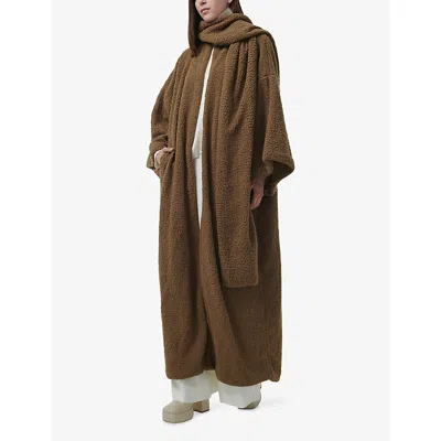 Leem Womens Brown Scarf Relaxed-fit Faux-fur Coat L/xl In Brown
