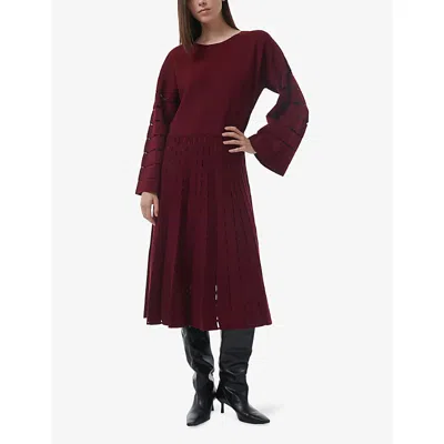 Leem Womens Red Patterned Scoop-neck Knitted Midi Dress In Red