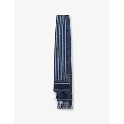 Loewe Womens Dark Navy Blue Branded Wool And Cashmere Scarf In Blue