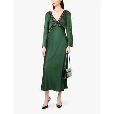 Rixo London Womens Forest Green Debra V-neck Woven Midi Dress In Green
