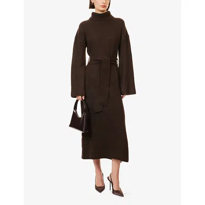 Pretty Lavish Womens Chocolate Brown Wrenley Turtleneck Split-hem Knitted Midi Dress Xs In Brown